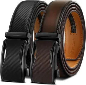 KEMISANT Mens Ratchet Belt 2 Units,Sliding Belt For Gift Mens Dress Casual 1 3/8",Size Adjustable