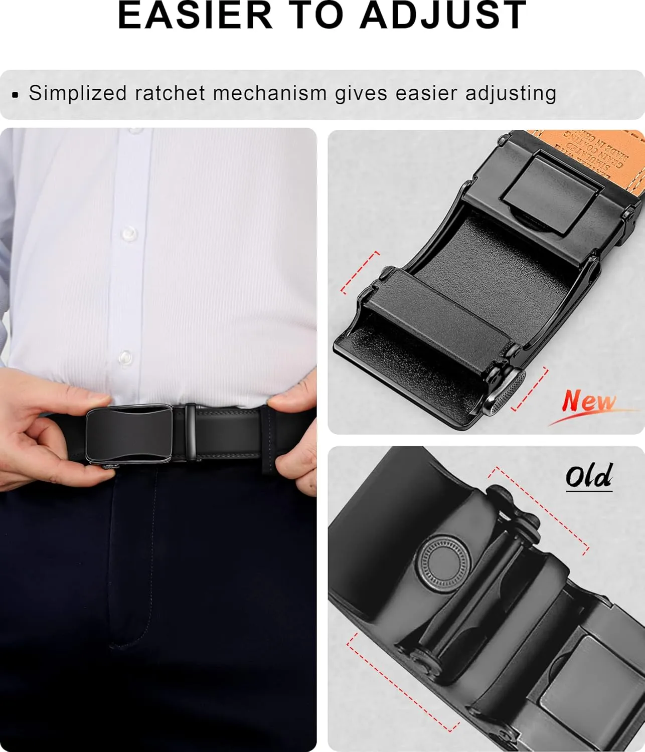 KEMISANT Mens Ratchet Belt 2 Units,Sliding Belt For Gift Mens Dress Casual 1 3/8",Size Adjustable