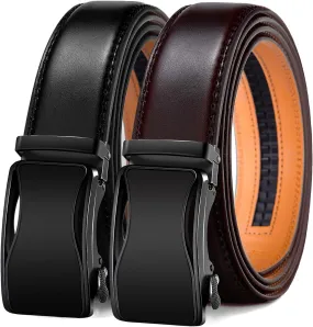 KEMISANT Mens Ratchet Belt 2 Units,Sliding Belt For Gift Mens Dress Casual 1 3/8",Size Adjustable
