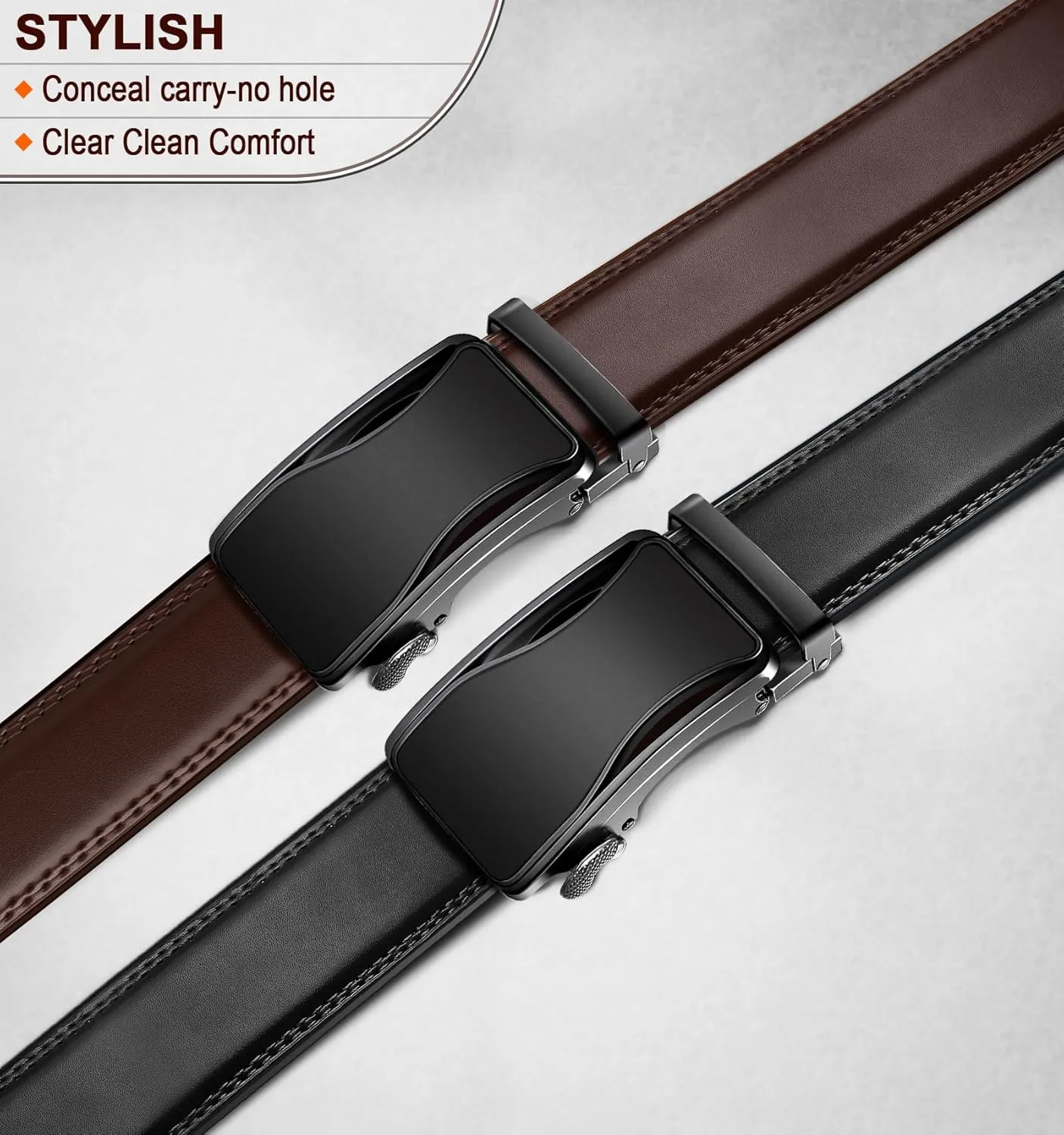 KEMISANT Mens Ratchet Belt 2 Units,Sliding Belt For Gift Mens Dress Casual 1 3/8",Size Adjustable