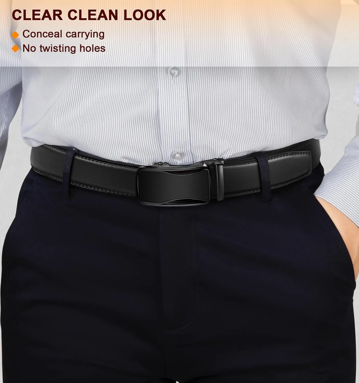 KEMISANT Mens Ratchet Belt 2 Units,Sliding Belt For Gift Mens Dress Casual 1 3/8",Size Adjustable
