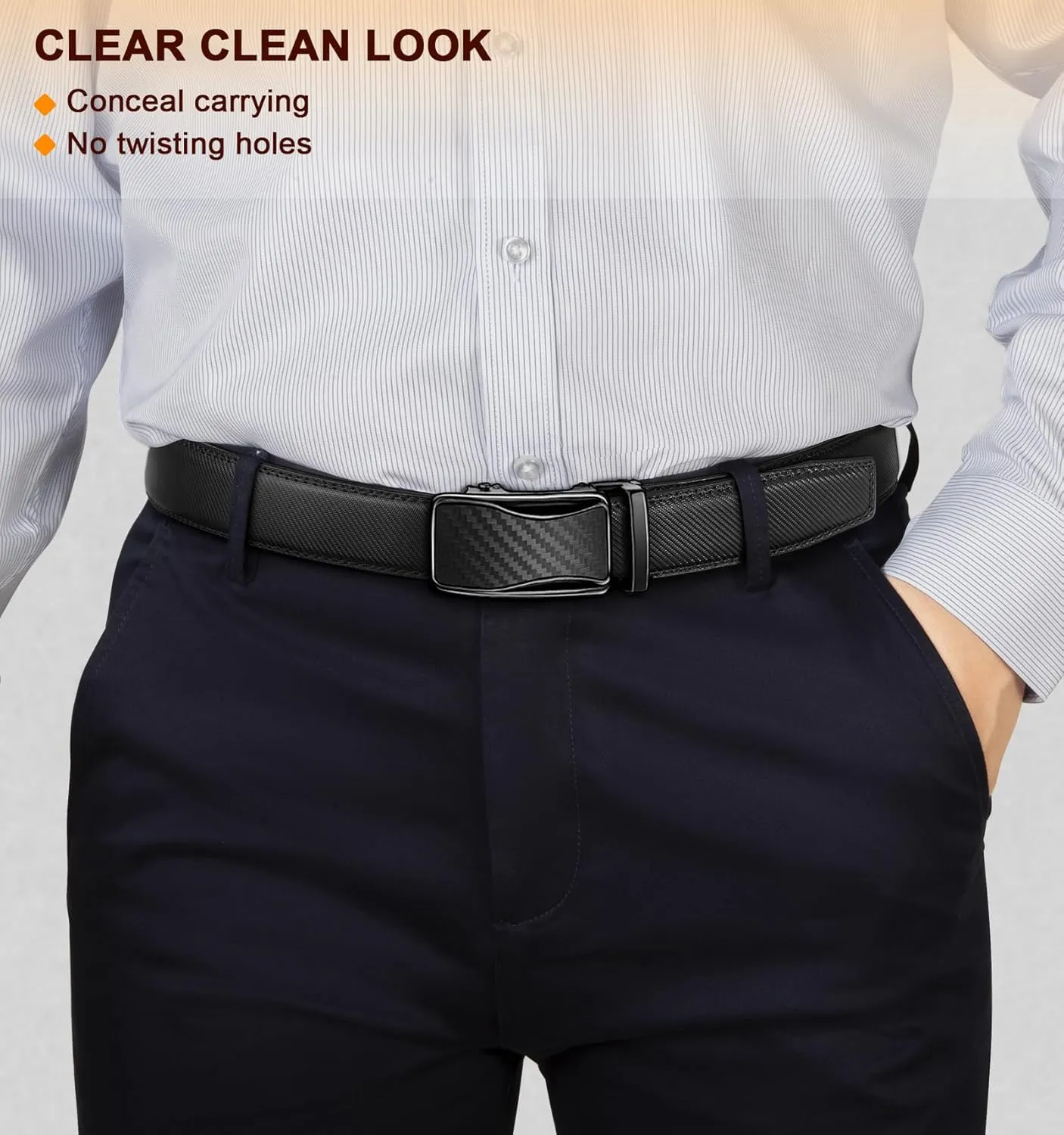 KEMISANT Mens Ratchet Belt 2 Units,Sliding Belt For Gift Mens Dress Casual 1 3/8",Size Adjustable