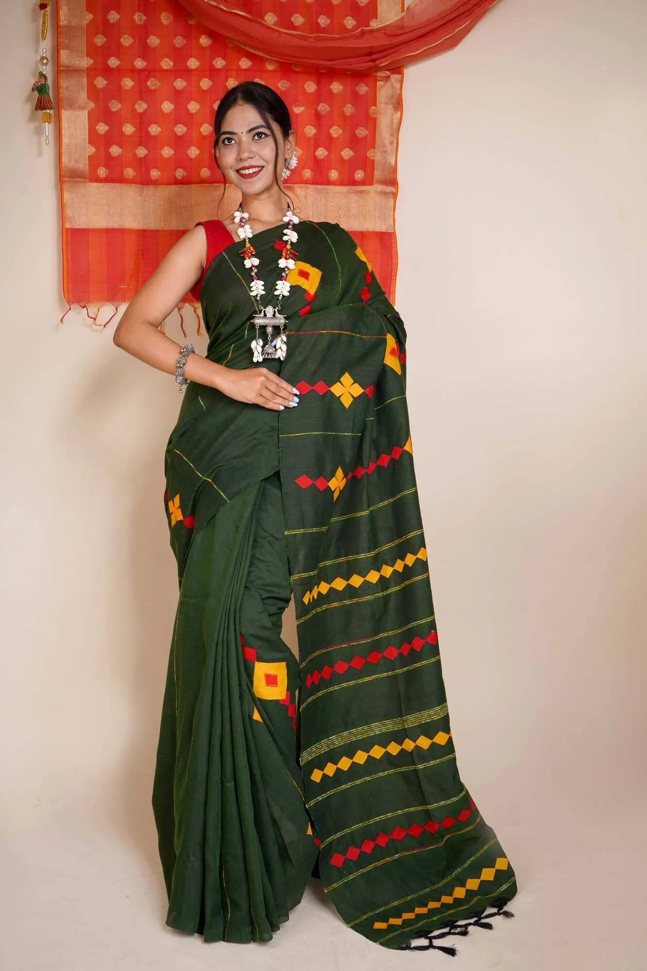 Khesh Pure Cotton Applique Work Ready to wear saree
