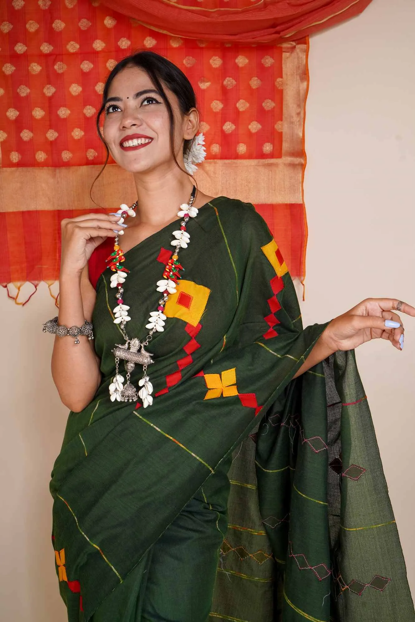 Khesh Pure Cotton Applique Work Ready to wear saree