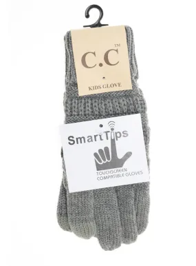 Kids Light Grey Cable Knit CC Gloves