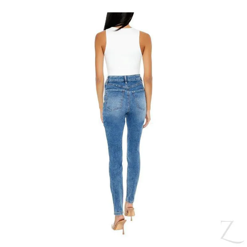 Ladies High Rise Super Stretchy Super Skinny Strong Denim Jeans | Plain | "Fele"