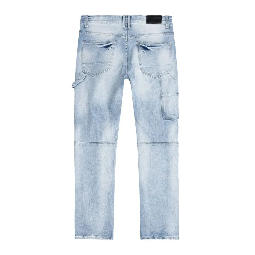 Lazy Fit Rip & Repair Double Knee Jeans - Montauk Blue