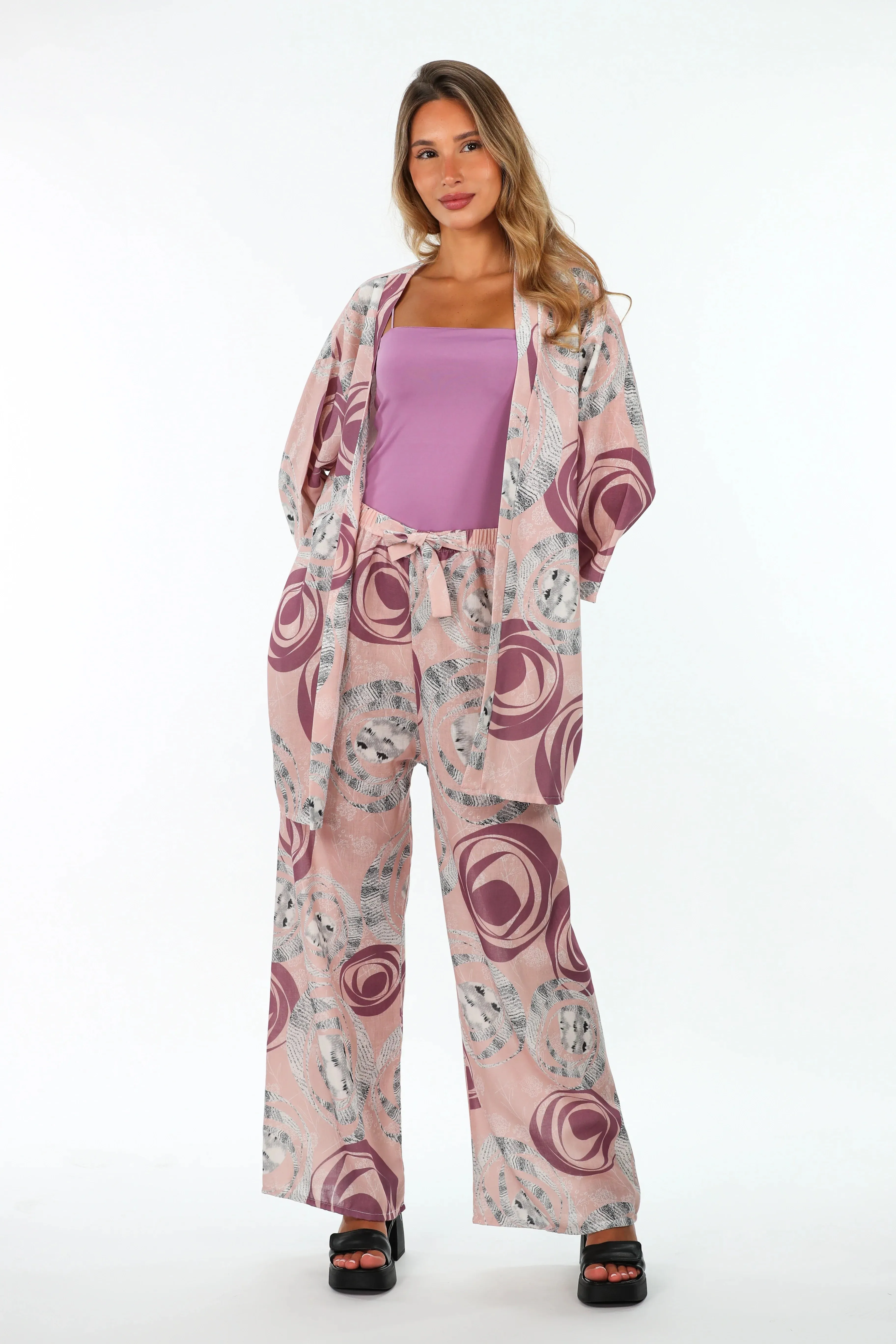 Light Pink Printed Linen Summer Set