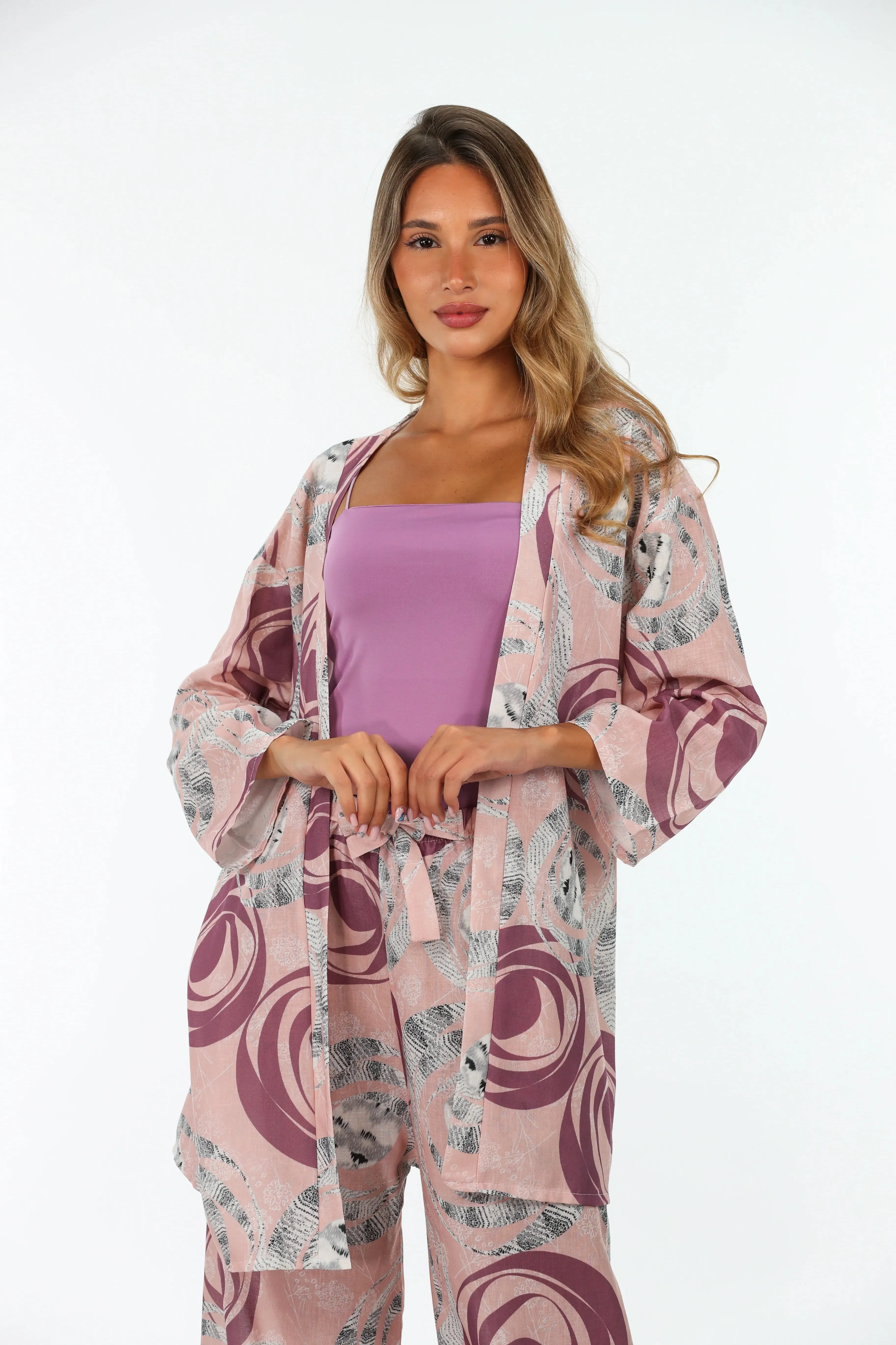 Light Pink Printed Linen Summer Set