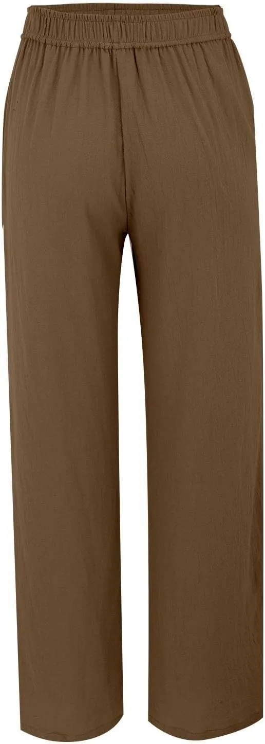 Linen Pants Women Straight Wide Leg Trousers Loose Flowy Casual Pants Lightweight Breathable Trousers