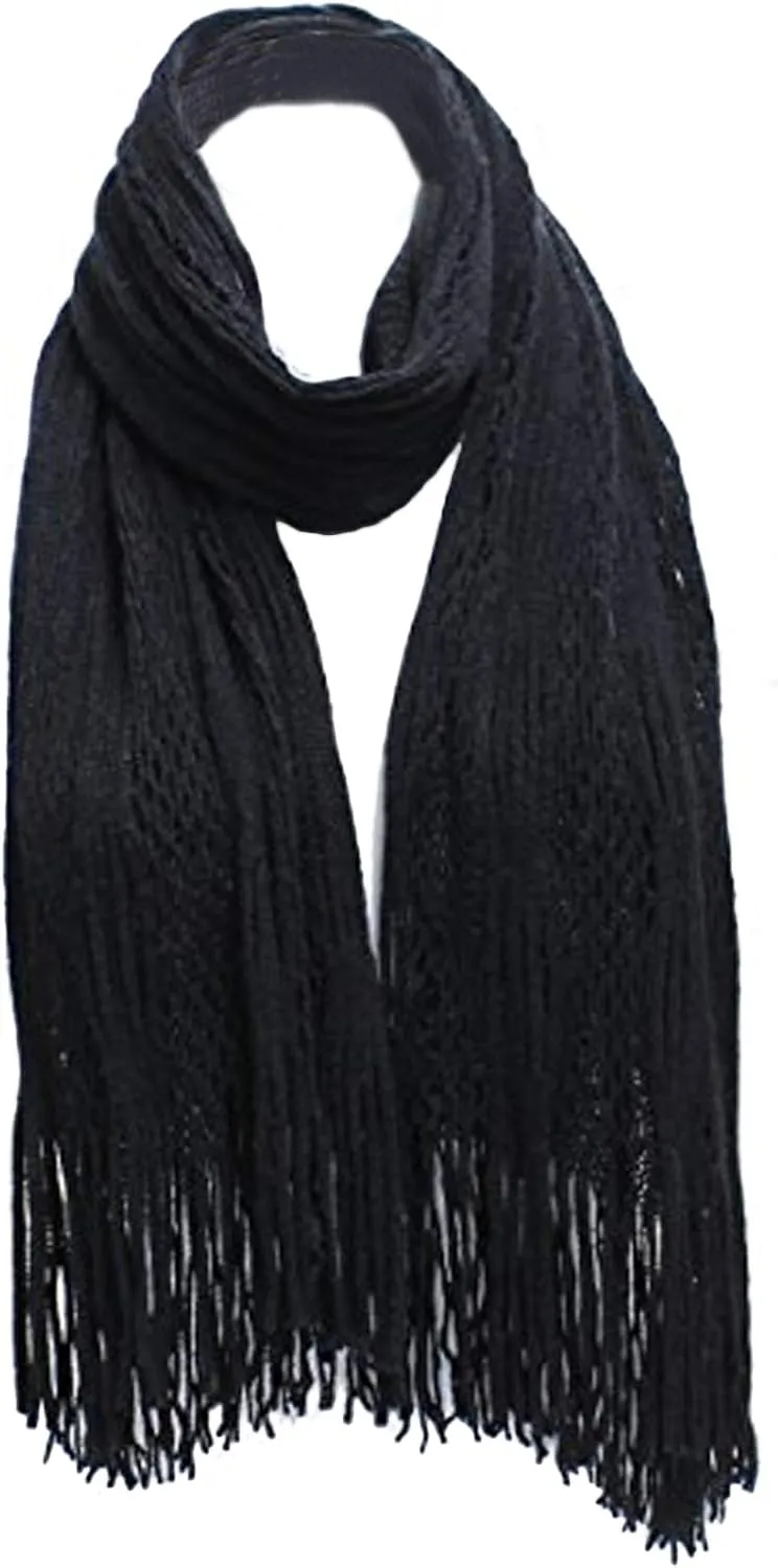 LL Womens Winter Scarf Crochet Knit Tube Scarf Fringe Fashion Accessory
