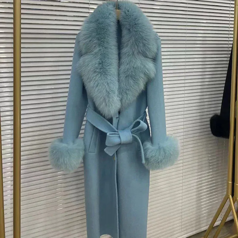 Long Coat with Big Faux Fur Collar