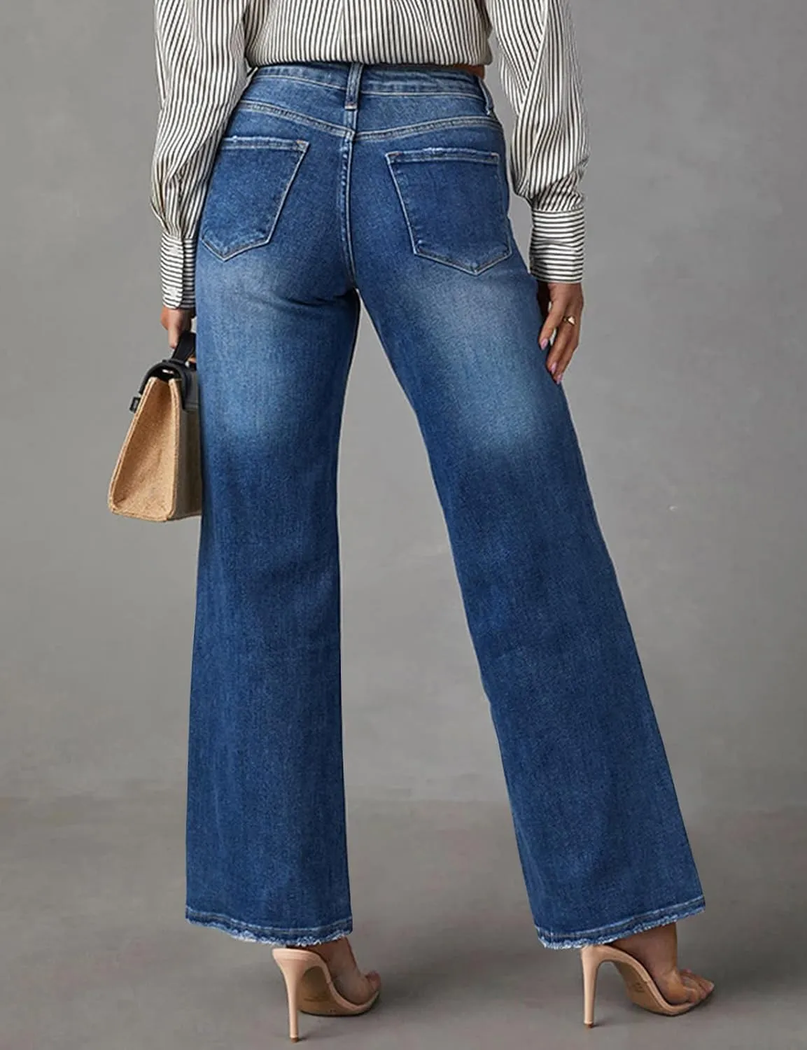 LONGBIDA Women's Baggy Jeans,Boyfriend High Wasited Stretchy Demin Pants Wide Leg Jeans for Women Trendy 2024