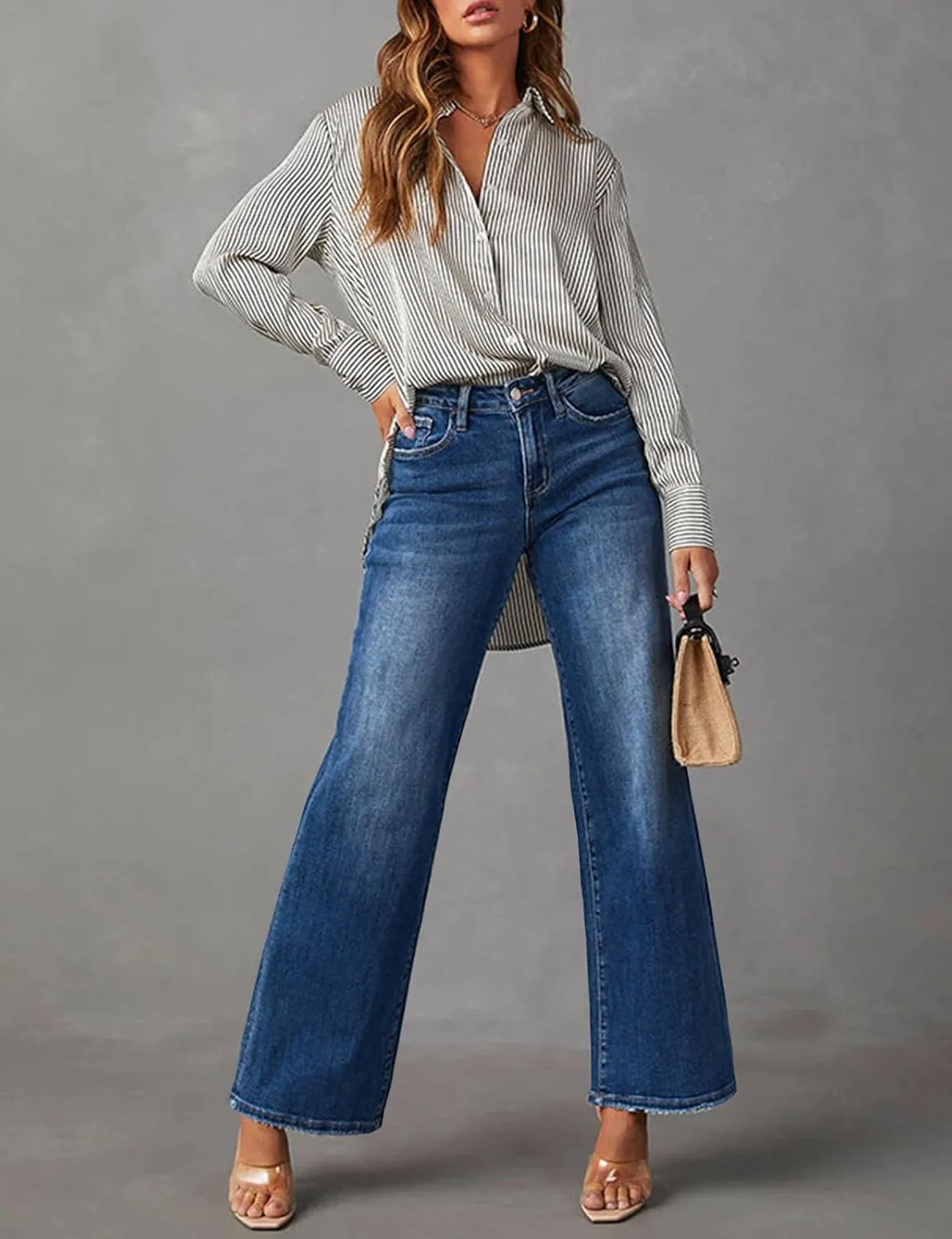 LONGBIDA Women's Baggy Jeans,Boyfriend High Wasited Stretchy Demin Pants Wide Leg Jeans for Women Trendy 2024