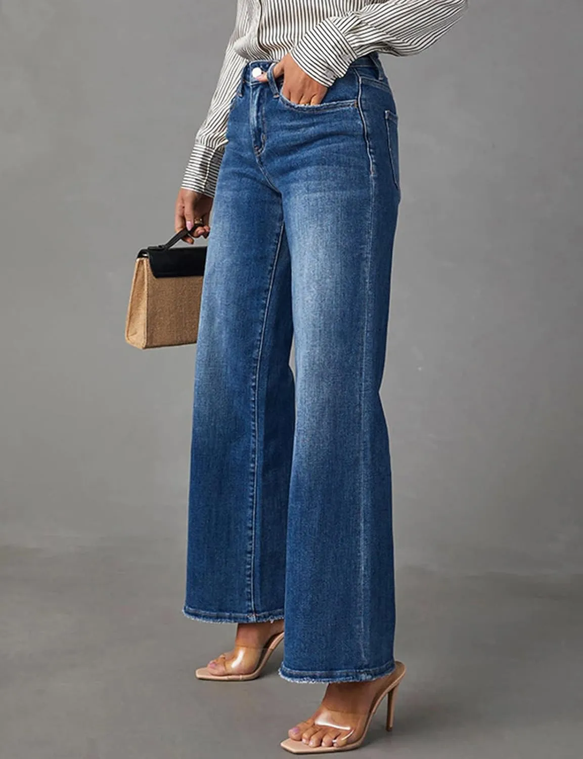 LONGBIDA Women's Baggy Jeans,Boyfriend High Wasited Stretchy Demin Pants Wide Leg Jeans for Women Trendy 2024