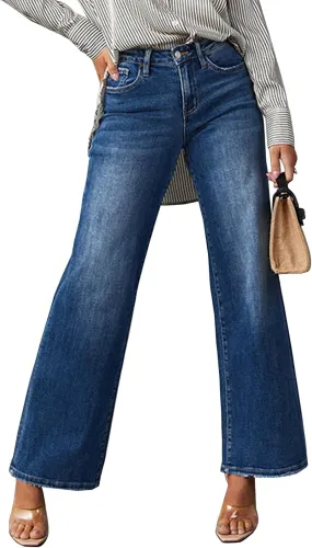LONGBIDA Women's Baggy Jeans,Boyfriend High Wasited Stretchy Demin Pants Wide Leg Jeans for Women Trendy 2024