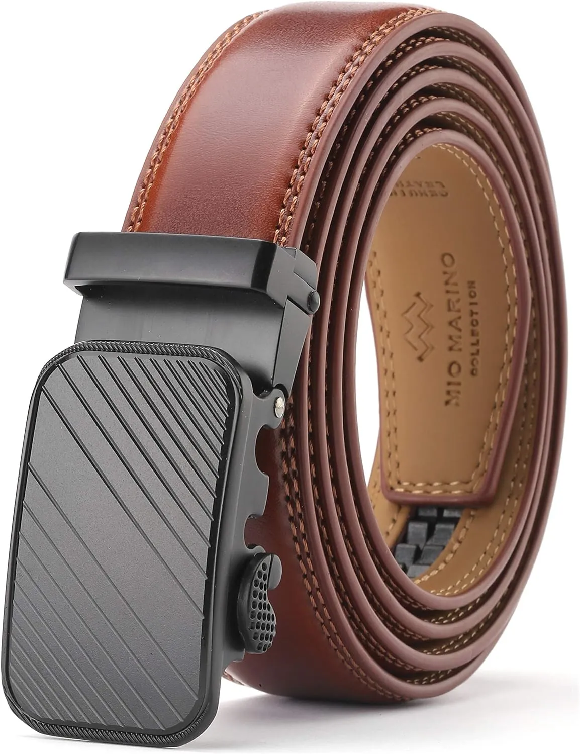 Marino Mens Genuine Leather Ratchet Dress Belt With Automatic Buckle, Enclosed in an Elegant Gift Box