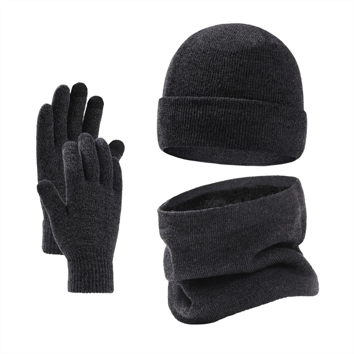 Men Women Winter Hat Warmer Scarf Touchscreen Gloves Set Warmer Neck Thick Knit Hat Set Scarf Gloves Set Men