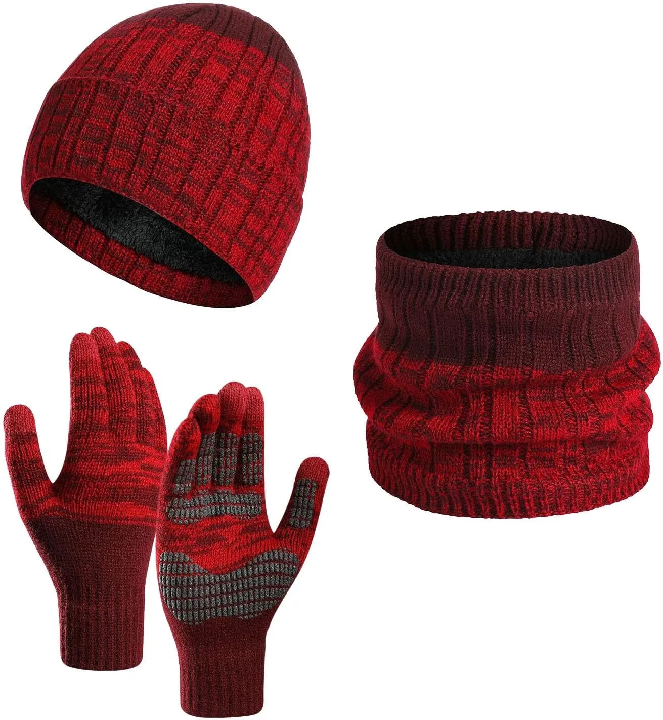 Mens Hat Scarf and Gloves Set Winter, Thermal Slouchy Beanie Neck Scarves Touchscreen Gloves Warm Set for Cold Weather
