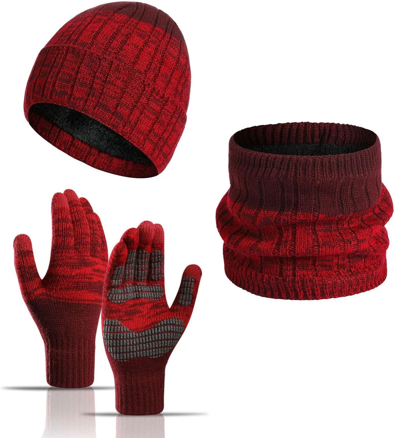 Mens Hat Scarf and Gloves Set Winter, Thermal Slouchy Beanie Neck Scarves Touchscreen Gloves Warm Set for Cold Weather