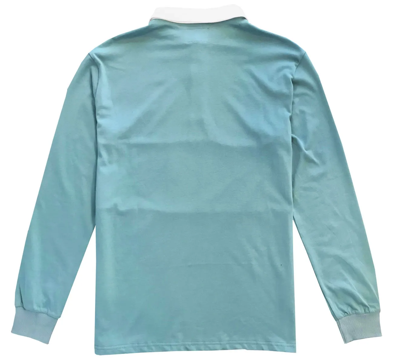 Mens Light Blue and White Striped Long Sleeve Polo Rugby Shirt
