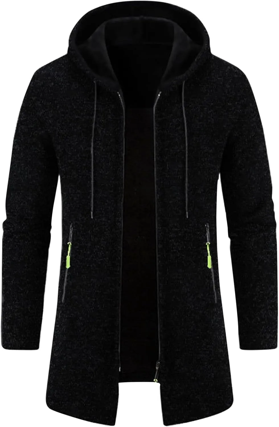 Mens Long Cardigan Jacket Thermal Loose Fit Casual Coat Hooded Drawstring Warm Sweaters Fashion Knitted Jackets