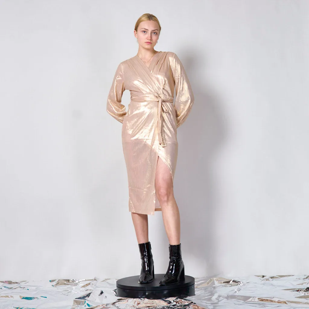 Metallic lyon tinsel belted mid dress wholesale