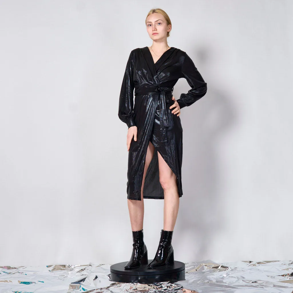 Metallic lyon tinsel belted mid dress wholesale