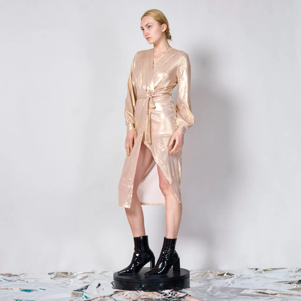 Metallic lyon tinsel belted mid dress wholesale