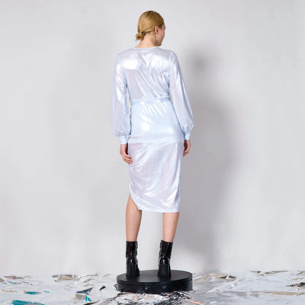 Metallic lyon tinsel belted mid dress wholesale