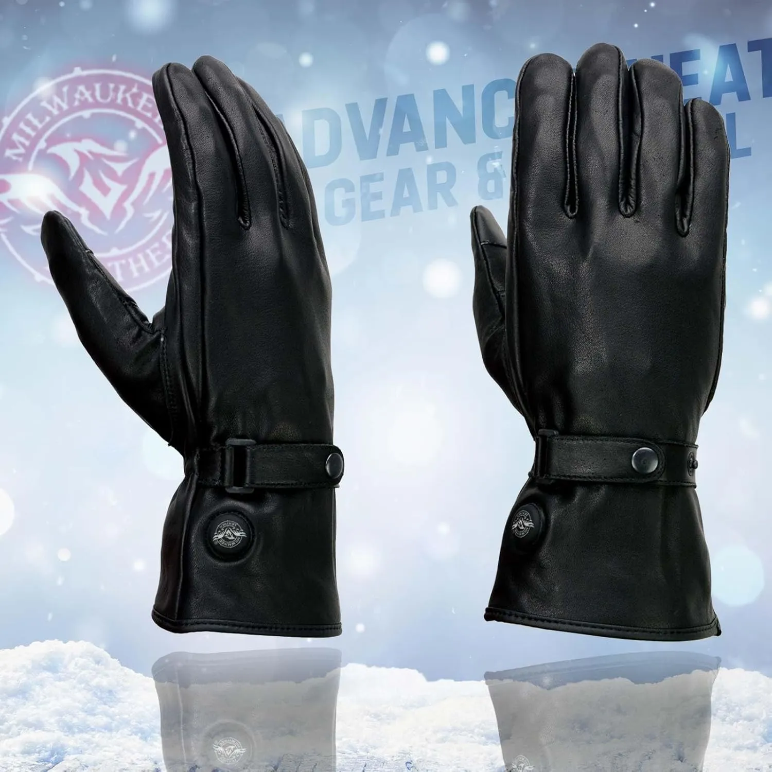 Milwaukee Leather MG7519SET Men’s Black Leather Heated Winter Gloves for Motorcycle Ski Hiking w/Battery & i-Touch