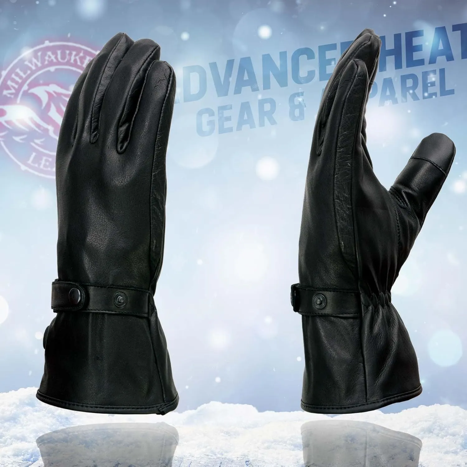 Milwaukee Leather MG7519SET Men’s Black Leather Heated Winter Gloves for Motorcycle Ski Hiking w/Battery & i-Touch