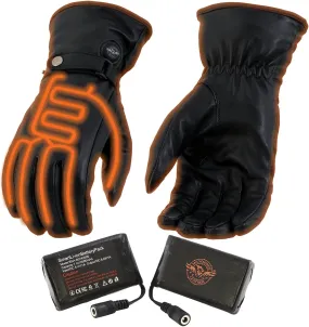Milwaukee Leather MG7519SET Men’s Black Leather Heated Winter Gloves for Motorcycle Ski Hiking w/Battery & i-Touch