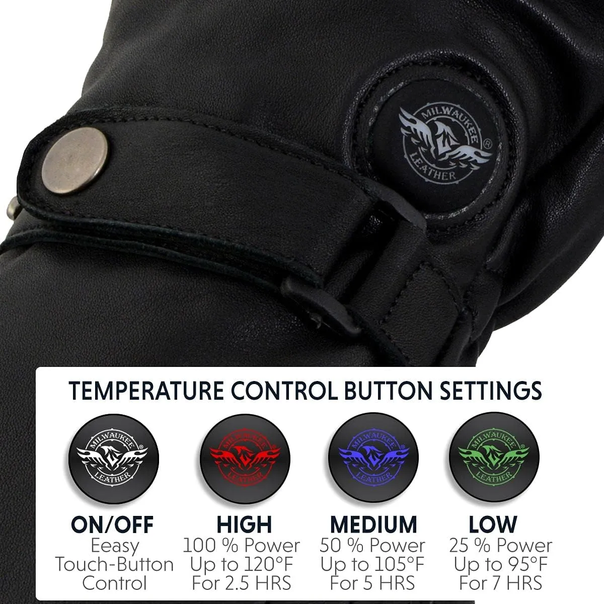Milwaukee Leather MG7519SET Men’s Black Leather Heated Winter Gloves for Motorcycle Ski Hiking w/Battery & i-Touch