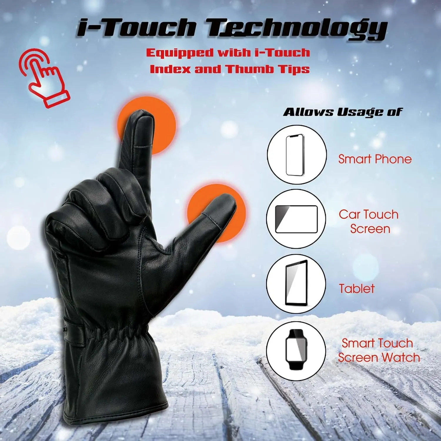 Milwaukee Leather MG7519SET Men’s Black Leather Heated Winter Gloves for Motorcycle Ski Hiking w/Battery & i-Touch