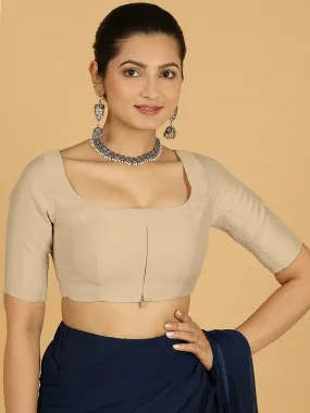 Nidhi x Rozaana | Elbow Sleeves Saree Blouse in Oyster Grey