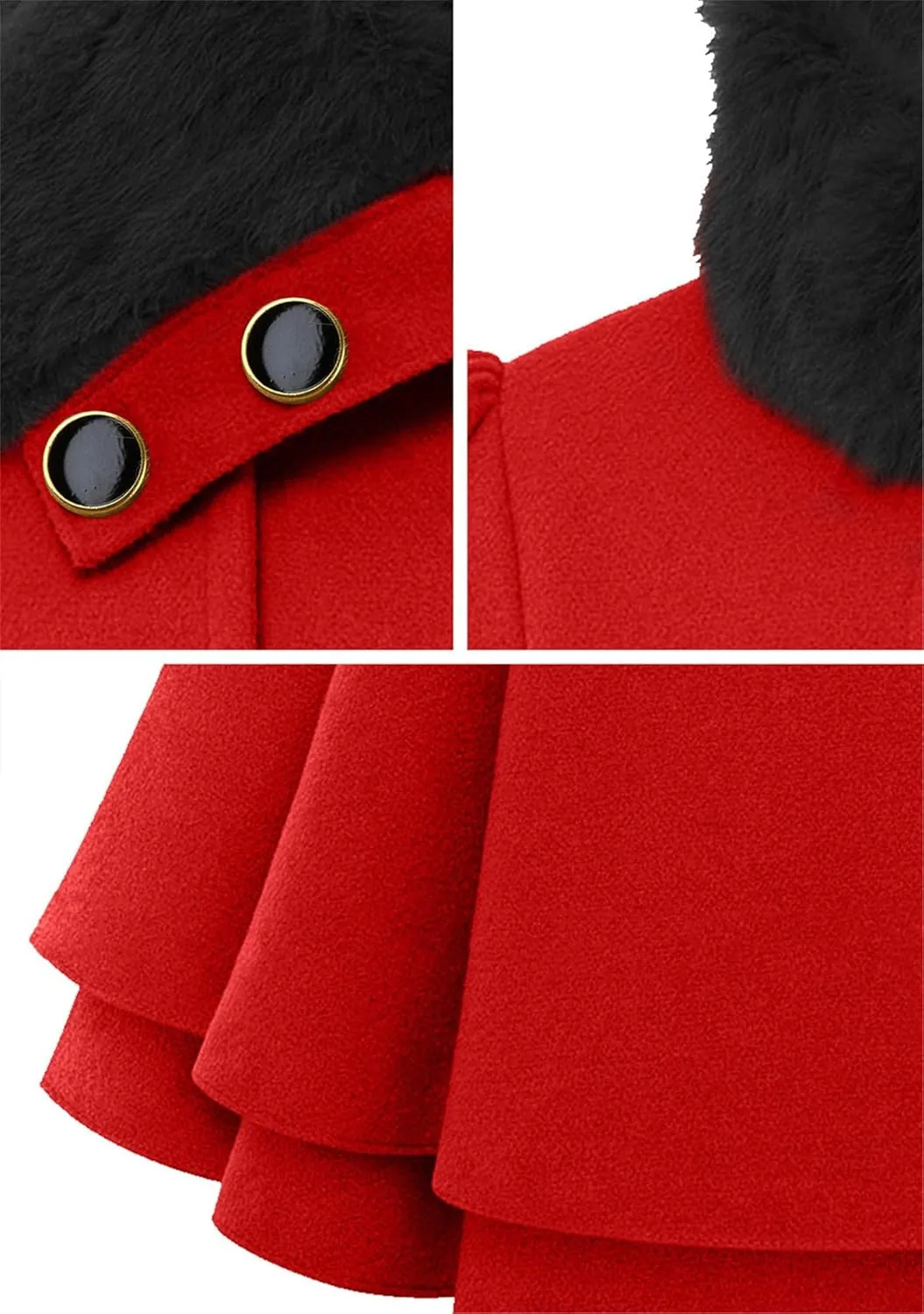 OMZIN Women's Long Shaggy Belted Pea Coat Slim Faux Fur Collar Coat Bridal Jacket with Belt