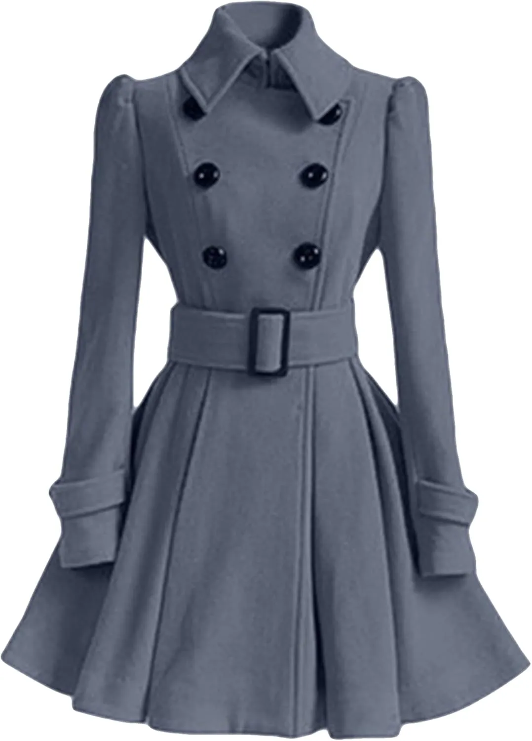 OMZIN Women's Long Shaggy Belted Pea Coat Slim Faux Fur Collar Coat Bridal Jacket with Belt