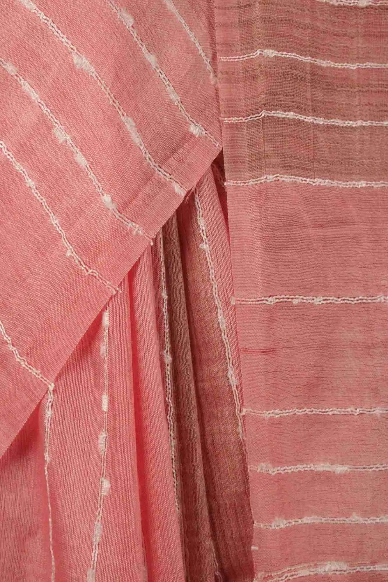 Peachy peach Katan Silk with Resham weaving all over Wrap in 1 minute saree