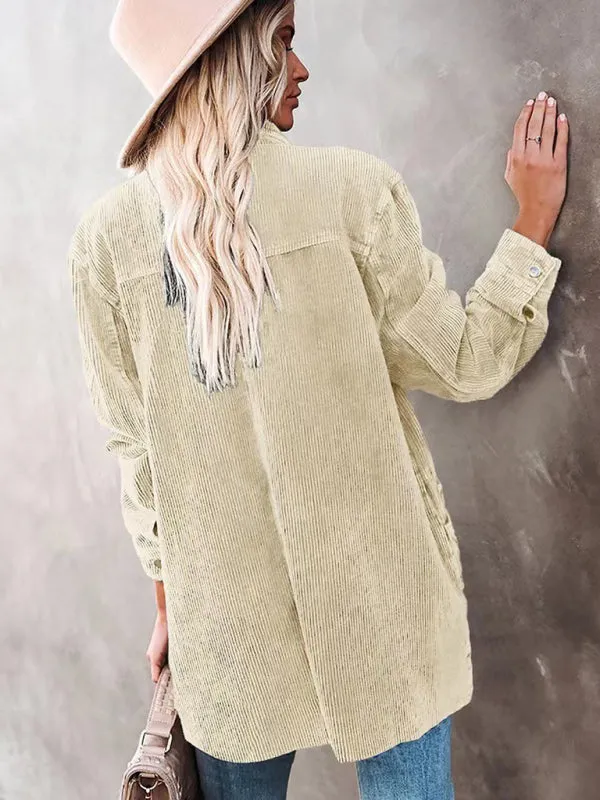 Petra Women's Corduroy Lapel Button Loose Casual Blouse