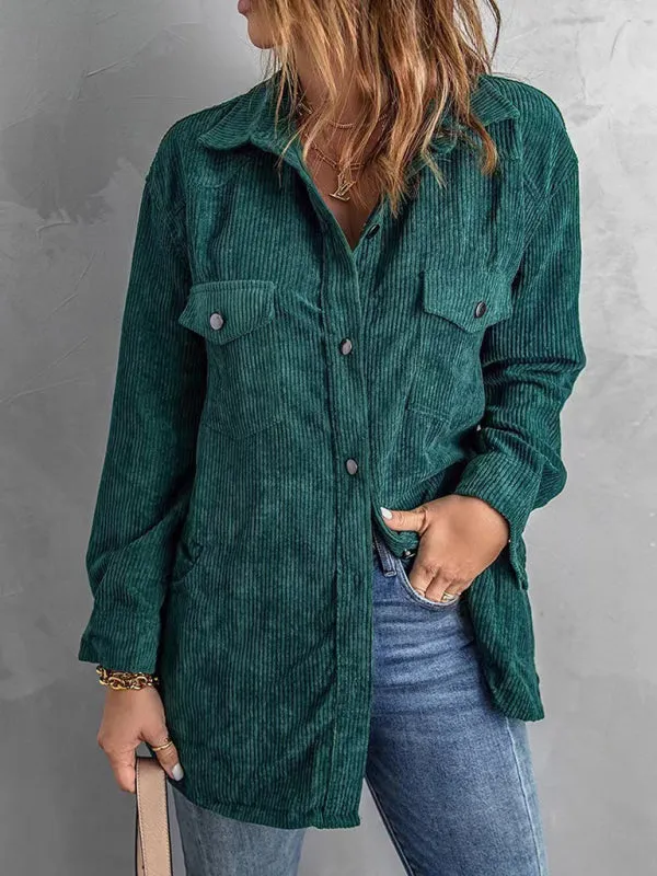 Petra Women's Corduroy Lapel Button Loose Casual Blouse