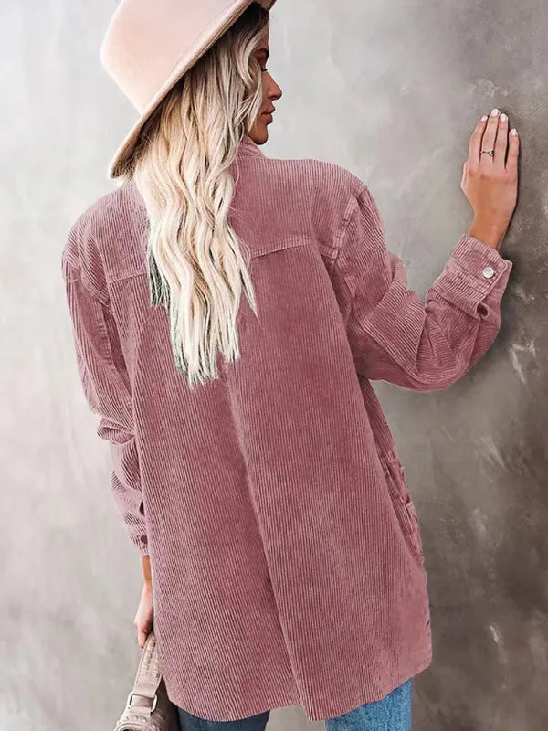 Petra Women's Corduroy Lapel Button Loose Casual Blouse
