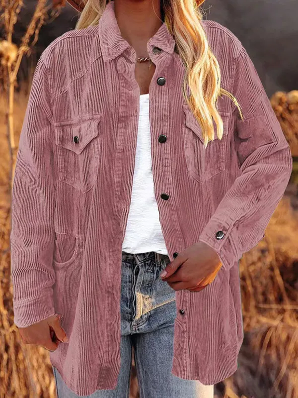 Petra Women's Corduroy Lapel Button Loose Casual Blouse