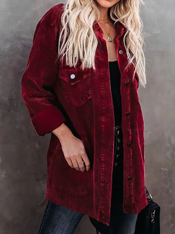 Petra Women's Corduroy Lapel Button Loose Casual Blouse