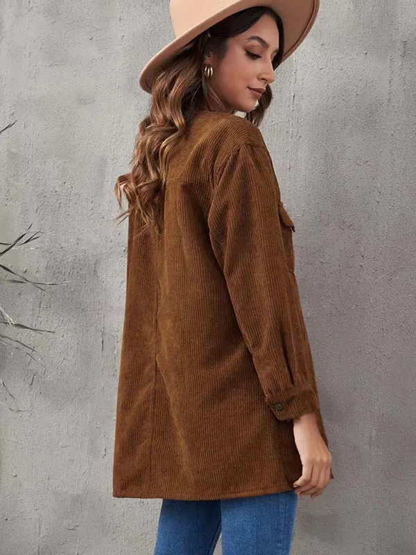 Petra Women's Corduroy Lapel Button Loose Casual Blouse