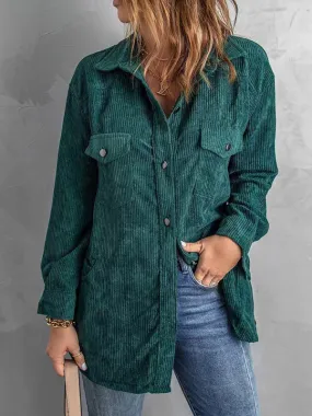 Petra Women's Corduroy Lapel Button Loose Casual Blouse