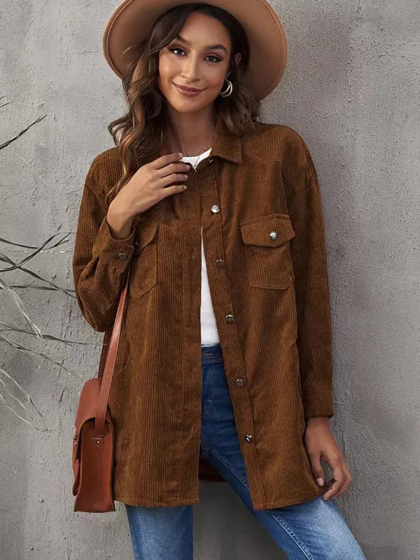 Petra Women's Corduroy Lapel Button Loose Casual Blouse
