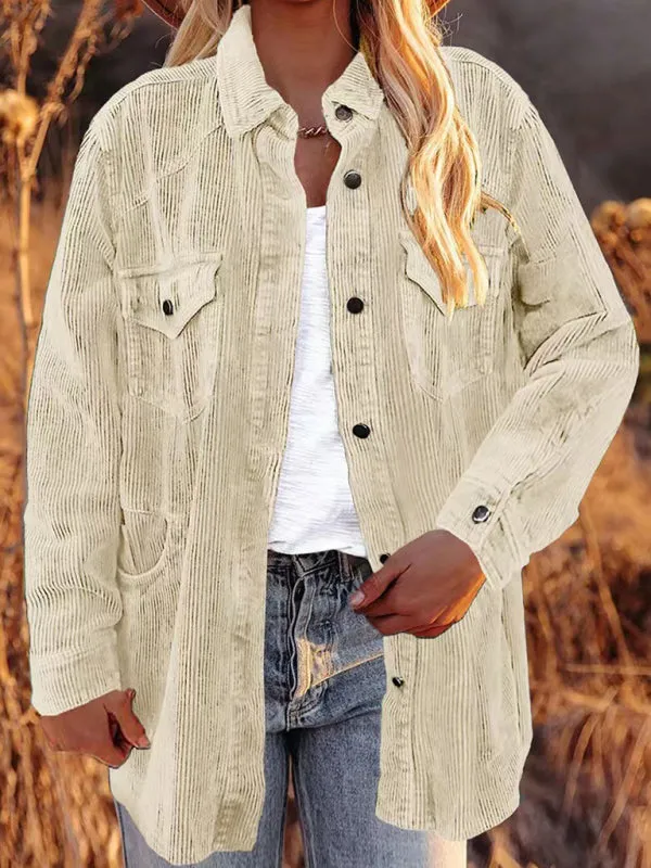 Petra Women's Corduroy Lapel Button Loose Casual Blouse