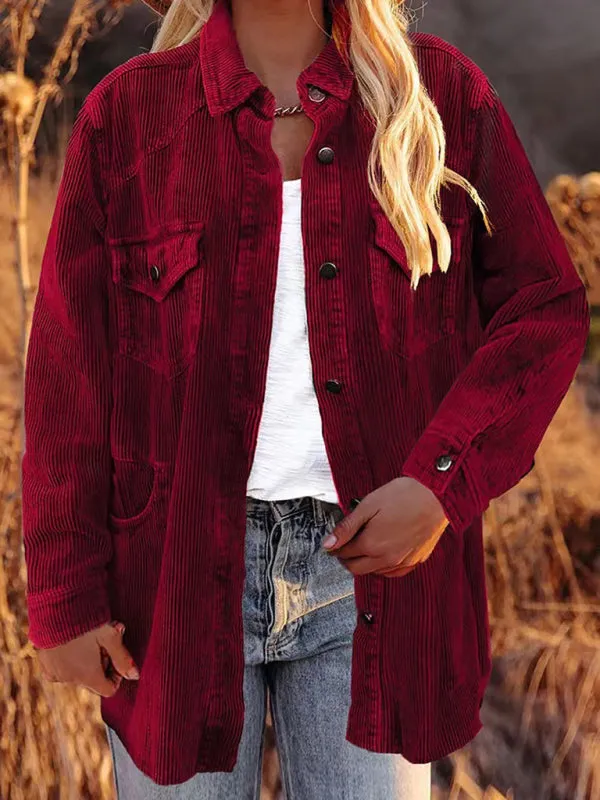 Petra Women's Corduroy Lapel Button Loose Casual Blouse