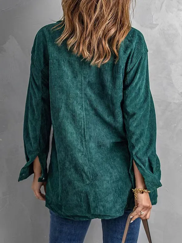 Petra Women's Corduroy Lapel Button Loose Casual Blouse